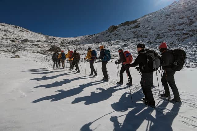 Royal Navy engineers from Portsmouth trekked up the Renjo La and Cho La passes in the Himalayas and reached Mount Everest Base Camp. Picture: Royal Navy.