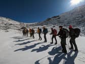 Royal Navy engineers from Portsmouth trekked up the Renjo La and Cho La passes in the Himalayas and reached Mount Everest Base Camp. Picture: Royal Navy.