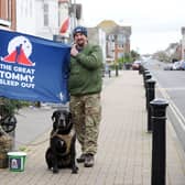Adrian Palmer from Gosport, and his dog Charlie spent the weekend camping out in the woods without food as part of The Great Tommy Sleep Out for the Royal British Legion. 