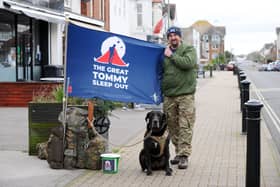 Adrian Palmer from Gosport, and his dog Charlie spent the weekend camping out in the woods without food as part of The Great Tommy Sleep Out for the Royal British Legion. 