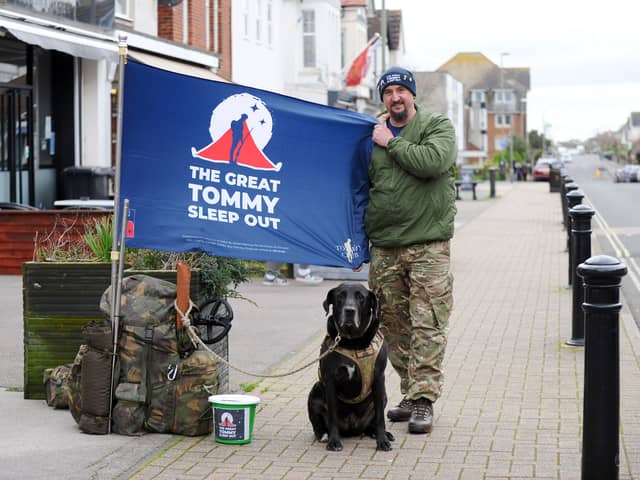 Adrian Palmer from Gosport, and his dog Charlie spent the weekend camping out in the woods without food as part of The Great Tommy Sleep Out for the Royal British Legion. 