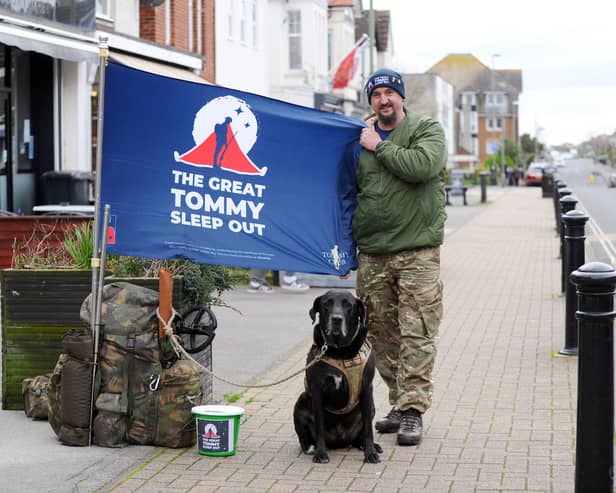 Adrian Palmer from Gosport, and his dog Charlie spent the weekend camping out in the woods without food as part of The Great Tommy Sleep Out for the Royal British Legion. 