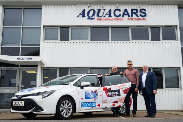 Aqua Cars has been acquired by Veezu. 

Pictured: Barry and Ronnie Leng and Arnie Singh (middle) 
Picture: Andrew Lloyd 