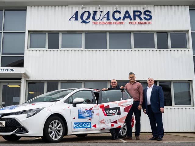 Aqua Cars has been acquired by Veezu. 

Pictured: Barry and Ronnie Leng and Arnie Singh (middle) 
Picture: Andrew Lloyd 
