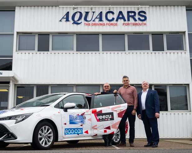 Aqua Cars has been acquired by Veezu. 

Pictured: Barry and Ronnie Leng and Arnie Singh (middle) 
Picture: Andrew Lloyd 