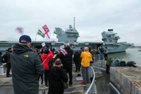 HMS Prince of Wales returns to HMNB Portsmouth after being involved with Nato's Exercise Steadfast Defender. Picture: Chris Moorhouse (260324-10)