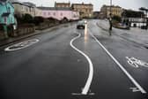 The wiggly road markings on the seafront in Clevedon, Somerset.