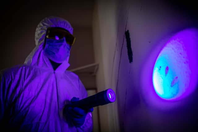Alex Sala, forensic technician, demonstrating what goes on whilst investigating a scene of a crime