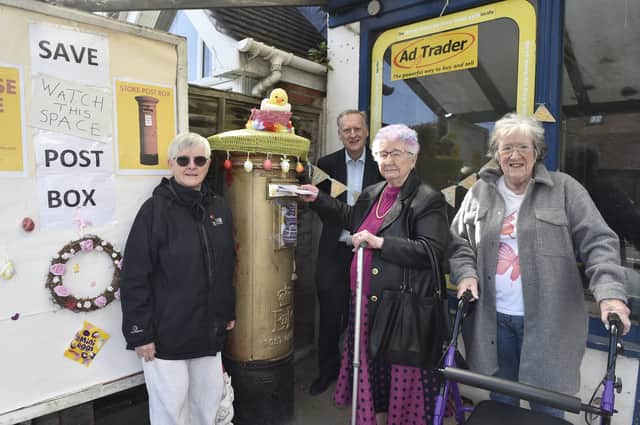 Campaigners celebrate after Royal Mail U-turn their decision not to install a new post box in Stoke, Hayling Island. Pictured is: (second from right) Maria Gay with residents (left) Marka Cubberley and (right) Ursula Chase and cllr. Paul Gray 