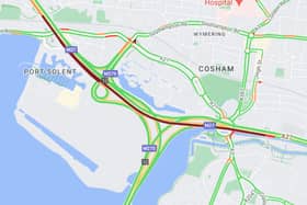 Two lanes have been closed following a collision on the M27 between junction 12 westbound and junction 11 on the A27 and there are heavy delays. 