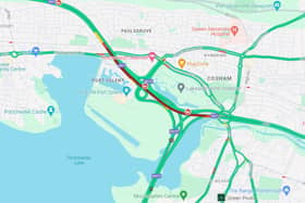 Google maps has reported that there has been a collision on the M27 between junction 12 and junction 11 westbound. 
Picture credit: Google maps 