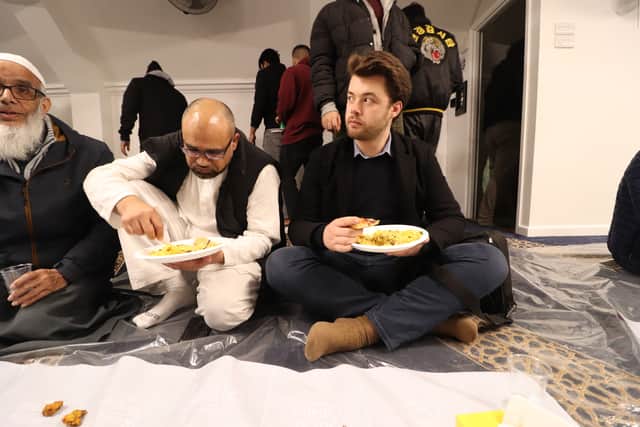 Reporter Joe Buncle breaks fast at a Portsmouth mosque.