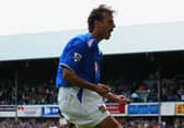 Pompey hero Patrik Berger, celebrating his debut goal against Aston Villa, has revealed the bizarre circumstances of his first pre-peason at Pompey. Pic: Getty