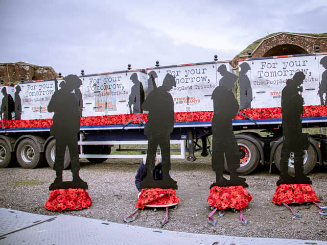 Fort Nelson hosted the Standing with Giants farewell event for Normandy on Friday 5th April 2024. Over 1,400 giant silhouettes are being transported to Normandy for a D-Day 80th anniversary display. Picture: Habibur Rahman