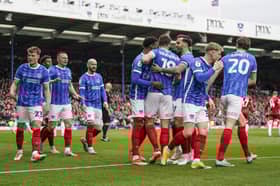 Pompey are now just one win away from the Championship following Saturday's 3-1 success against Shrewsbury. Picture: Jason Brown/ProSportsImages