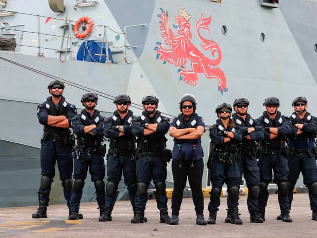 HMS Tamar, alongside Fijian authorities and the New Zealand navy, will be patrolling the Pacific to combat illegal fishing. Picture: Royal Navy