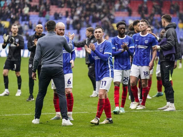 Pompey players salute their fans after the 1-1 draw at Bolton Wanderers.