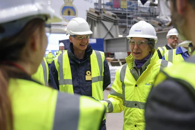 HRH The Princess Royal meets members of Babcock International inside Venturer Hall. Picture: Royal Navy