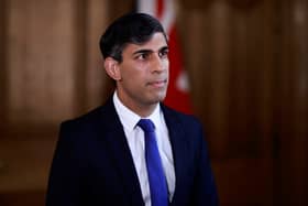 Prime minister Rishi Sunak records a statement inside 10 Downing Street, London, after Iran launched an unprecedented attack on Israel that saw RAF jets deployed to shoot down drones from Tehran. Picture: Benjamin Cremel /PA Wire