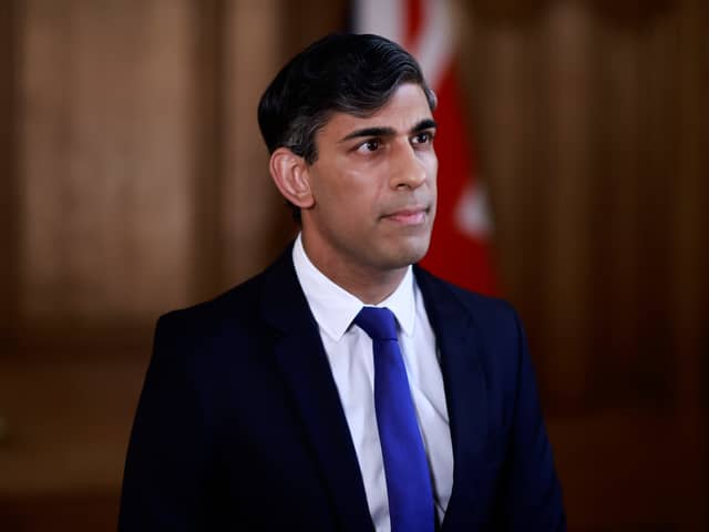 Prime minister Rishi Sunak records a statement inside 10 Downing Street, London, after Iran launched an unprecedented attack on Israel that saw RAF jets deployed to shoot down drones from Tehran. Picture: Benjamin Cremel /PA Wire