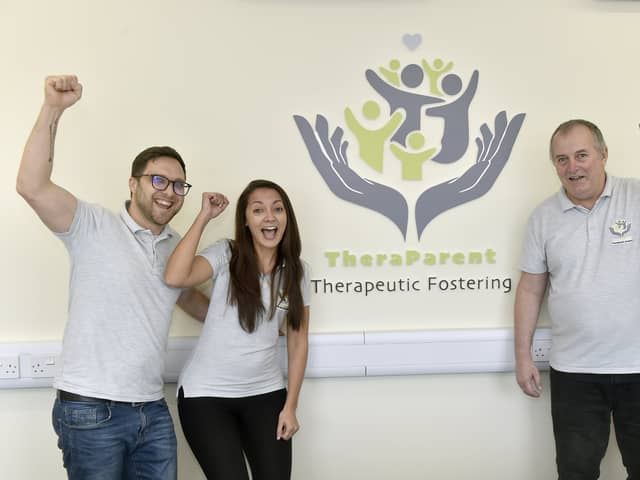 TheraParent Fostering based in Waterlooville, are celebrating their first anniversary.Pictured is: (l-r) Mark Gibson-Cook, director and supervising social worker,  Katie Gibson-Cook, director and registered manager and Mike Spencer, director and responsible individual. Picture: Sarah Standing (150424-484)