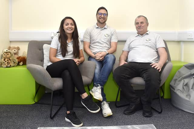 TheraParent Fostering based in Waterlooville, are celebrating their first anniversary.Pictured is: (l-r) Katie Gibson-Cook, director and registered manager, Mark Gibson-Cook, director and supervising social worker and Mike Spencer, director and responsible individual. Picture: Sarah Standing (150424-459)