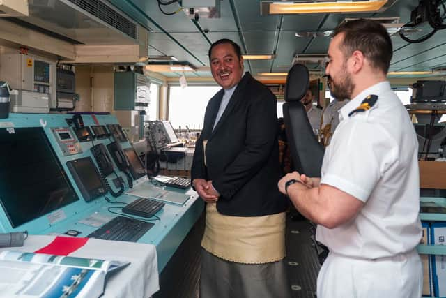 Delegates being greeted aboard HMS Tamar. Picture: Royal Navy