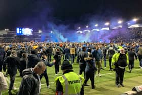 Pitch invasion at Fratton Park this evening after Pompey's 3-2 victory