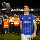 Pompey defender Conor Shaughnessy wrote himself into Fratton legend with the goal which won his side the the League One title against Barnsley. Pic: Jason Brown/ProSportsImages