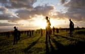 A view of the Standing with Giants silhouettes which create the For Your Tomorrow installation at the British Normandy Memorial, in Ver-Sur-Mer, France, as part of the  80th anniversary of D-Day. The 1,475 statues honour each of the servicemen who fell on D-Day itself and stand in the shadows of the memorial overlooking Gold Beach, where many of them landed almost 80 years ago. Picture: Gareth Fuller/PA Wire