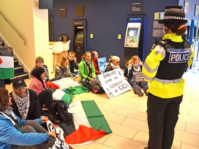 A previous "sit-in" protest at Barclays in Commercial Road, Portsmouth on April 7. No arrests were made.
