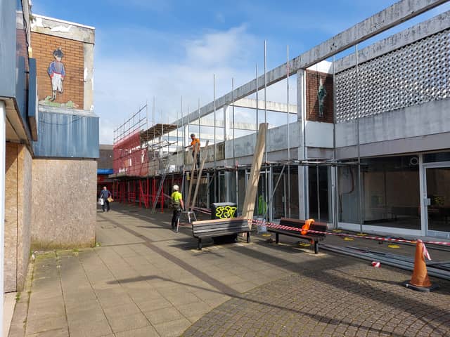 Work has begun in Waterlooville's Wellington Way with residential units being added above the retails units