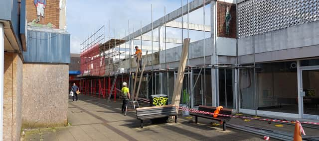 Work has begun in Waterlooville's Wellington Way with residential units being added above the retails units