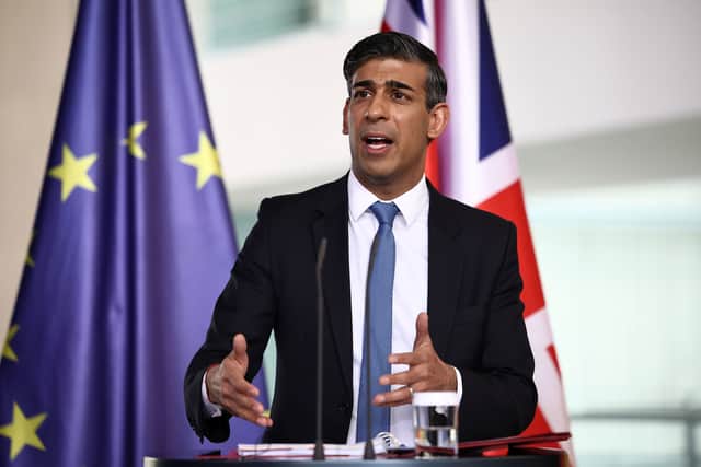 Prime Minister Rishi Sunak during a press conference at the Chancellery in Berlin. Photo: Henry Nicholls/PA Wire