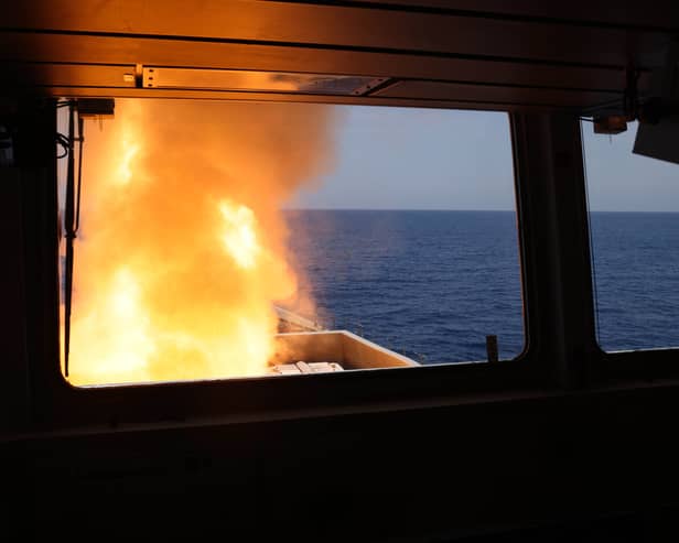 Sea Viper missile being launched from HMS Diamond to shoot down a missile fired by the Iranian-backed Houthis from Yemen, the first time a Royal Navy warship has intercepted a missile in combat since 1991.