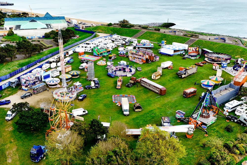 My Portsmouth by Drone has shared an incredible image of the funfair on Castle Field in Southsea being set up ready for the weekend. 