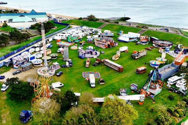 My Portsmouth by Drone has shared an incredible image of the funfair on Castle Field in Southsea being set up ready for the weekend. 