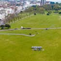 Drone footage has captured the start of the celebration set up, ready for tomorrow's Pompey FC League One events. 