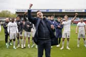 John Mousinho celebrates a 2-0 victory at Lincoln which brought the curtain down on their season. Picture: Jason Brown/ProSportsImages