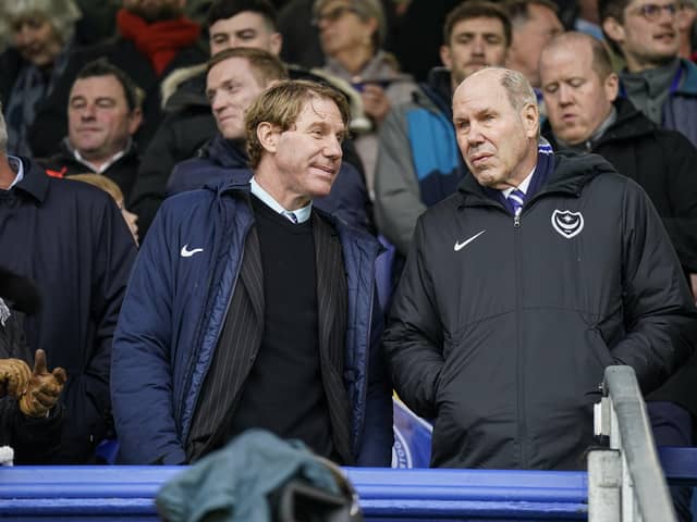 Pompey chairman Michael Eisner, right, with son and Blues director Eric Eisner