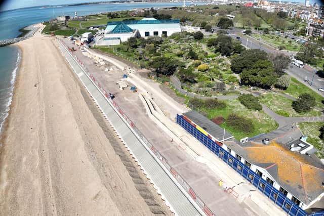 The work is ongoing to create better sea defences in Southsea