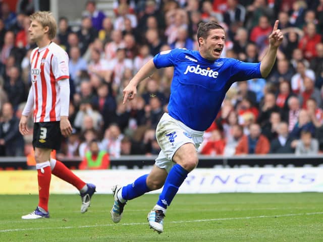 Pompey midfielder David Norris celebrate's his 90th-minute equaliser against Southampton at St Mary's when the two sides went head-to-head in the Championship in April 2012