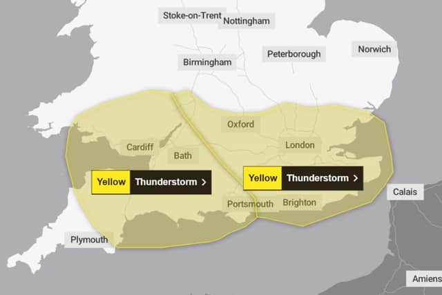 Thunderstorms are expected to hit across the south of England.