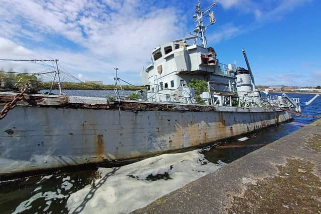 HMS Bronington 17 April 2024 at Gillbrook Basin, Birkenhead. Pic: Michael Johns (HMS Bronington Trust).

