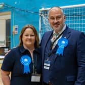 Lisa Birkett and Fred Birkett, the outgoing Mayor and Mayoress of Fareham at the count. Picture: Mike Cooter (030524)