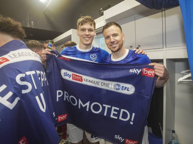 Sean Raggett and Lee Evans were released by Pompey after their League One title success. Picture: Jason Brown/ProSportsImages