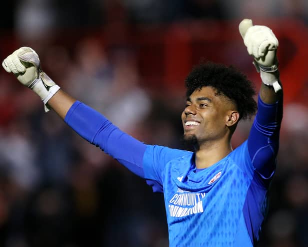 Former Pompey triallist Corey Addai impressed in the play-offs for Crawley against MK Dons last night. (Photo by Steve Bardens/Getty Images)