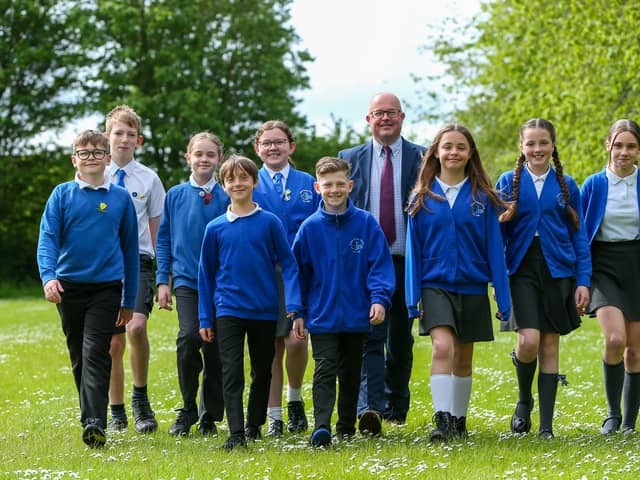 Headteacher Mr Justin Bartlett with Heads of House. Castle Primary School, Portchester, has been rated as Outstanding in their latest Ofsted report
Picture: Chris  Moorhouse (030524-09)