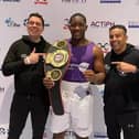 Heart of Portsmouth's Derrick Osalodor, here with his coaching team, has won the England Boxing National Amateur Championships super-heavyweight title.