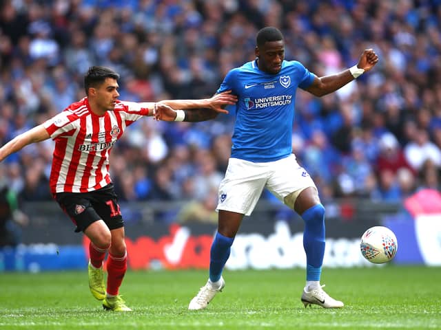 Omar Bogle played for Pompey in the 2018/19 EFL Trophy final. He is now without a club at 30. (Photo by Jordan Mansfield/Getty Images